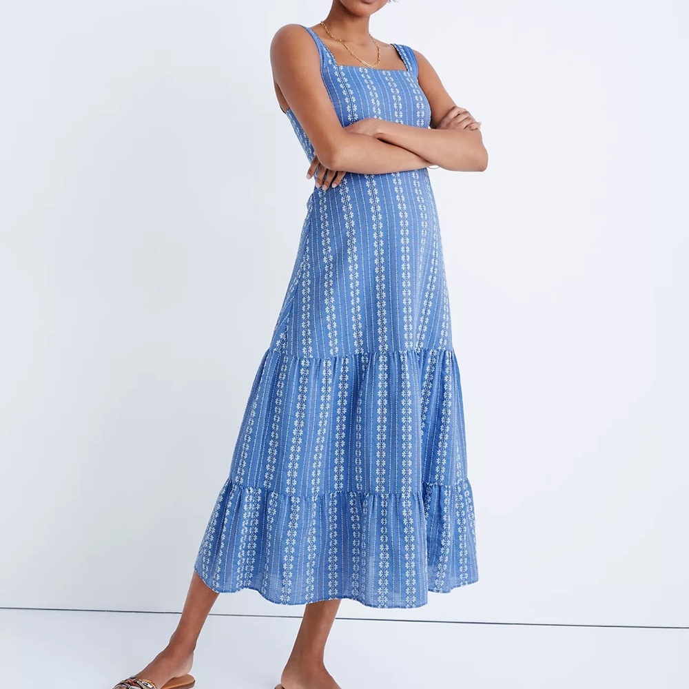 Madewell Embroidered Button-Back Tiered Sundress